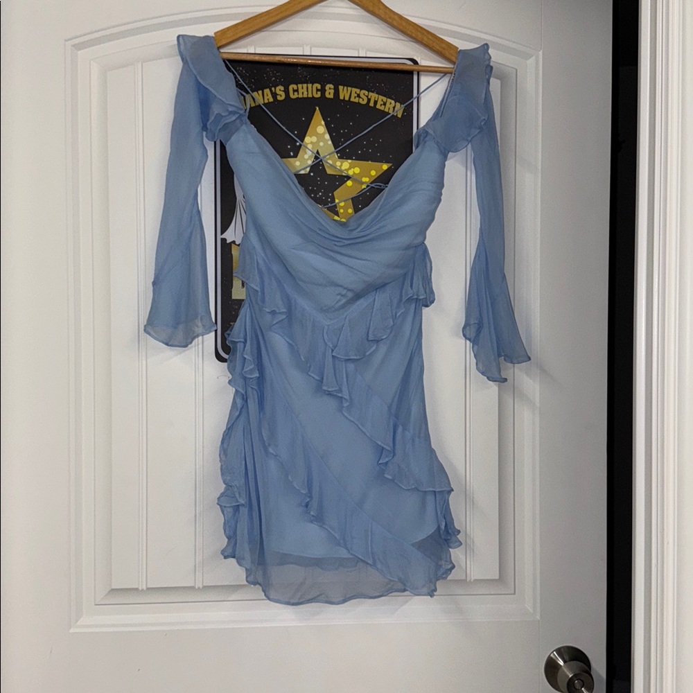 Shona Joy Layla Long Sleeve Ruffle Mini Dress in Sky - Picture 6 of 8